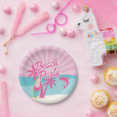 Rosa Strandpalmen-Geburtstag Pappteller (Party)