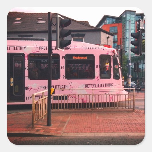 Rosa Straßenbahn Quadratischer Aufkleber (Vorderseite)
