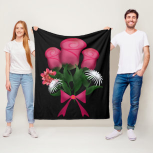 Rosa-Sträußchen mit floraler Schleife Fleecedecke