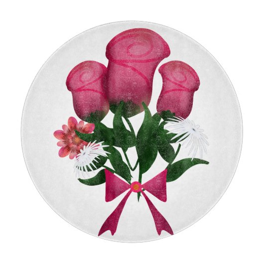Rosa-Sträußchen mit floraler Schleife Schneidebrett (Vorderseite)