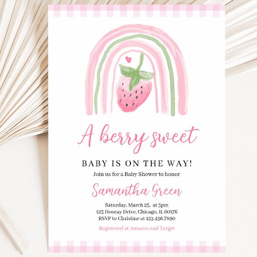 Rosa Strawberry Babydusche Einladung
