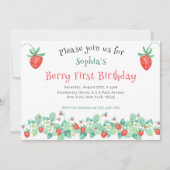Rosa Strawberry Berry Erster Geburtstag Einladung (Vorderseite)
