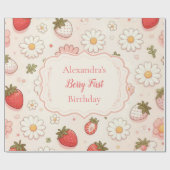 Rosa Strawberry Berry Erster Geburtstag Geschenkpapier (Flach)