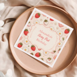 Rosa Strawberry Berry Erster Geburtstag Serviette