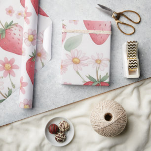 Rosa Strawberry Blume Geburtstagsparty für sie Geschenkpapier