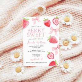 Rosa Strawberry Bow Berry Sweet Baby Girl Dusche Einladung