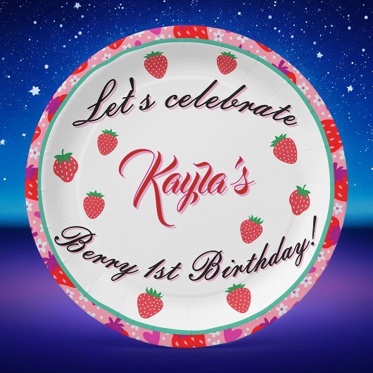 Rosa Strawberry Erste Geburtstagsparty Pappteller