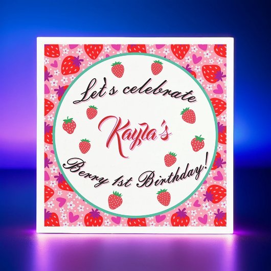 Rosa Strawberry Erste Geburtstagsparty Serviette