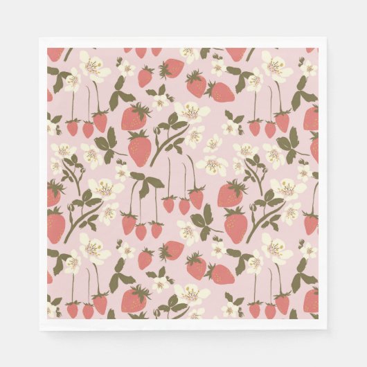 Rosa Strawberry Floral Paper Napkin Serviette (Vorderseite)