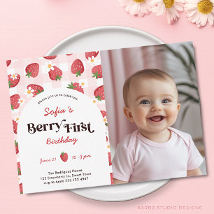Rosa Strawberry Girl Foto Berry 1. Geburtstag Einladung