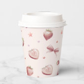 Rosa Strawberry Hearts Ribbon Stars Pappbecher (Rückseite)
