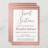 Rosa Streifen 16 . Geburtstag Geburtstag Einladung (Vorne/Hinten)