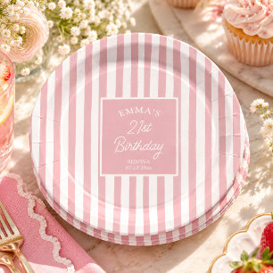 Rosa Streifen 21. Geburtstag Coastal Chic Pappteller