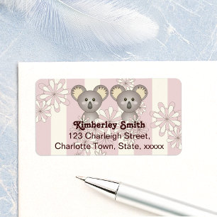 Rosa Streifen Baby Koala Zwilling Mädchen Rücksend Adressaufkleber