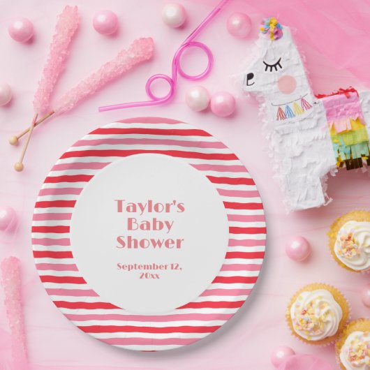Rosa Streifen Babydusche Pappteller (Party)