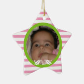 Rosa Streifen Baby's 1. Weihnachts-Foto Ornament (Rechts)