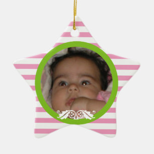 Rosa Streifen Baby's 1. Weihnachts-Foto Ornament