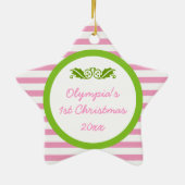 Rosa Streifen Baby's 1. Weihnachts-Foto Ornament (Hinten)