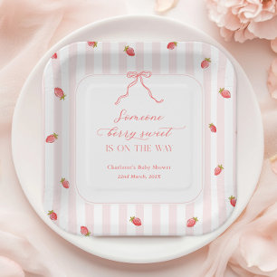 Rosa Streifen Berry Sweet Baby Shower Pappteller