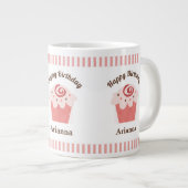 Rosa Streifen Birthday Cupcake Jumbo-Tasse (Vorderseite Rechts)