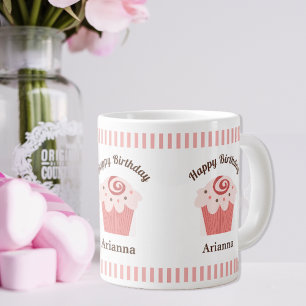 Rosa Streifen Birthday Cupcake Jumbo-Tasse