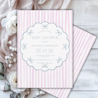 Rosa Streifen Blaue Schleifen Vintage Babyparty