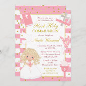 Rosa Streifen Blonde Haare Girl Einladung (Vorne/Hinten)