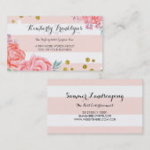 Rosa Streifen Blume Konfetti Aquarell Visitenkarte (Vorne/Hinten)