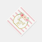 Rosa Streifen Blume Sweet 16 Birthday Serviette (Ecke)