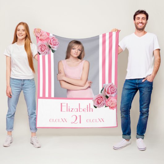 Rosa Streifen Blumenbezeichnung Foto 21. Geburtsta Fleecedecke (Beispiel)