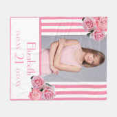 Rosa Streifen Blumenbezeichnung Foto 21. Geburtsta Fleecedecke (Vorderseite (Horizontal))