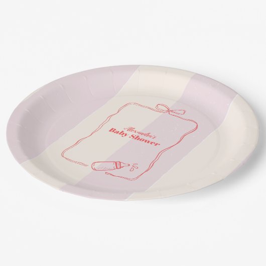 Rosa Streifen Coquette Bow Babydusche Pappteller (Schrägansicht)