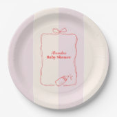 Rosa Streifen Coquette Bow Babydusche Pappteller (Vorderseite)