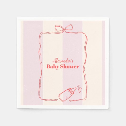 Rosa Streifen Coquette Bow Babydusche Serviette (Vorderseite)