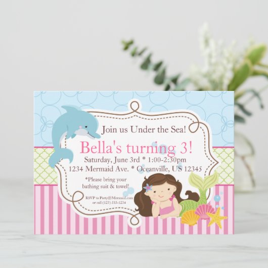 Rosa Streifen-, Delphin-und Einladung (Stehend Vorderseite)