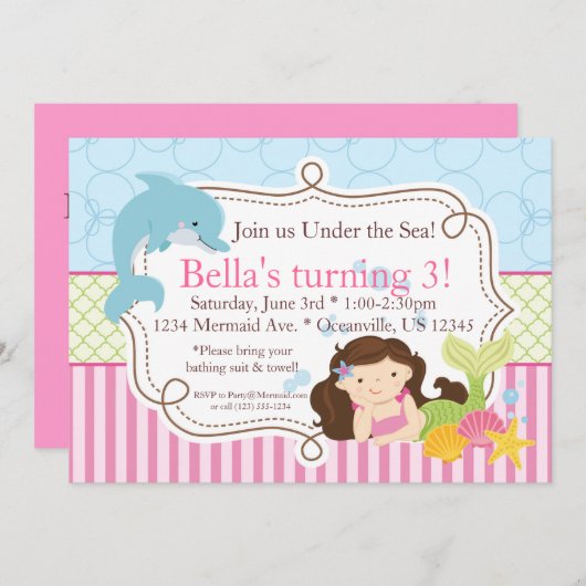 Rosa Streifen-, Delphin-und Einladung (Vorne/Hinten)