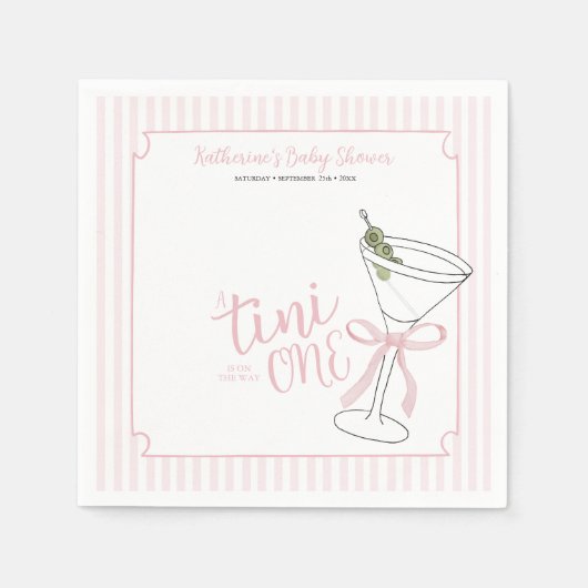 Rosa Streifen Ein Tini ist auf dem Weg Cocktail Serviette (Vorderseite)