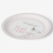 Rosa Streifen Ein Tini ist unterwegs Pappteller (Schrägansicht)