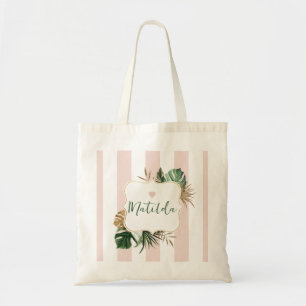 Rosa Streifen elegante tropische Bridesmaid-Name Tragetasche