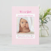 Rosa Streifen Es ist eine Geburtsankündigung eines Einladung (Stehend Vorderseite)