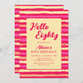 Rosa Streifen farbenfroh Hallo 80 Mädchen Geburtst Einladung (Vorne/Hinten)