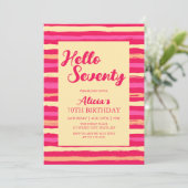 Rosa Streifen farbenfroh Hallo Siebziges Mädchen G Einladung (Stehend Vorderseite)