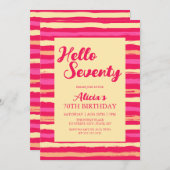 Rosa Streifen farbenfroh Hallo Siebziges Mädchen G Einladung (Vorne/Hinten)