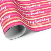 Rosa Streifen farbenfrohe Girly Happy Birthday Geschenkpapier (Rolleneckpunkt)
