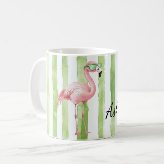 Rosa Streifen Flamingo Geburtstag Kaffeetasse (Vorderseite Links)