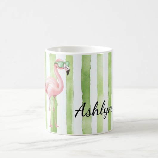 Rosa Streifen Flamingo Geburtstag Kaffeetasse (Mittel)