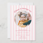Rosa Streifen Foto Geburtstagsfeier Einladung (Vorderseite)