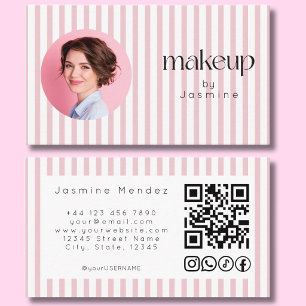 Rosa Streifen Foto MUA QR-Code Soziale Icons B Visitenkarte