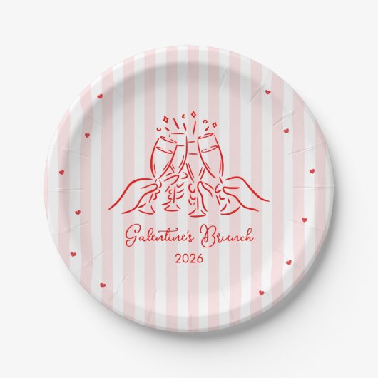 Rosa Streifen Galentine's  Pappteller (Vorderseite)