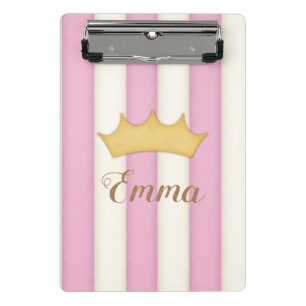 Rosa Streifen gekrönte Prinzessin personalisierter Mini Klemmbrett